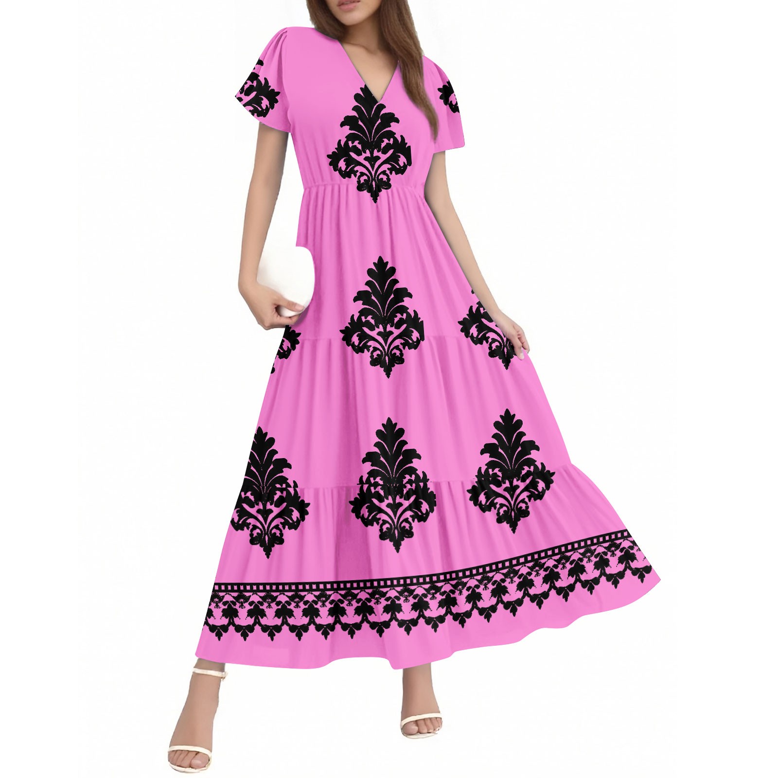 Women's Boho Maxi Dress Sleeveless V-Neck Tiered Flowy Linen Blend Sun Dress main image 1