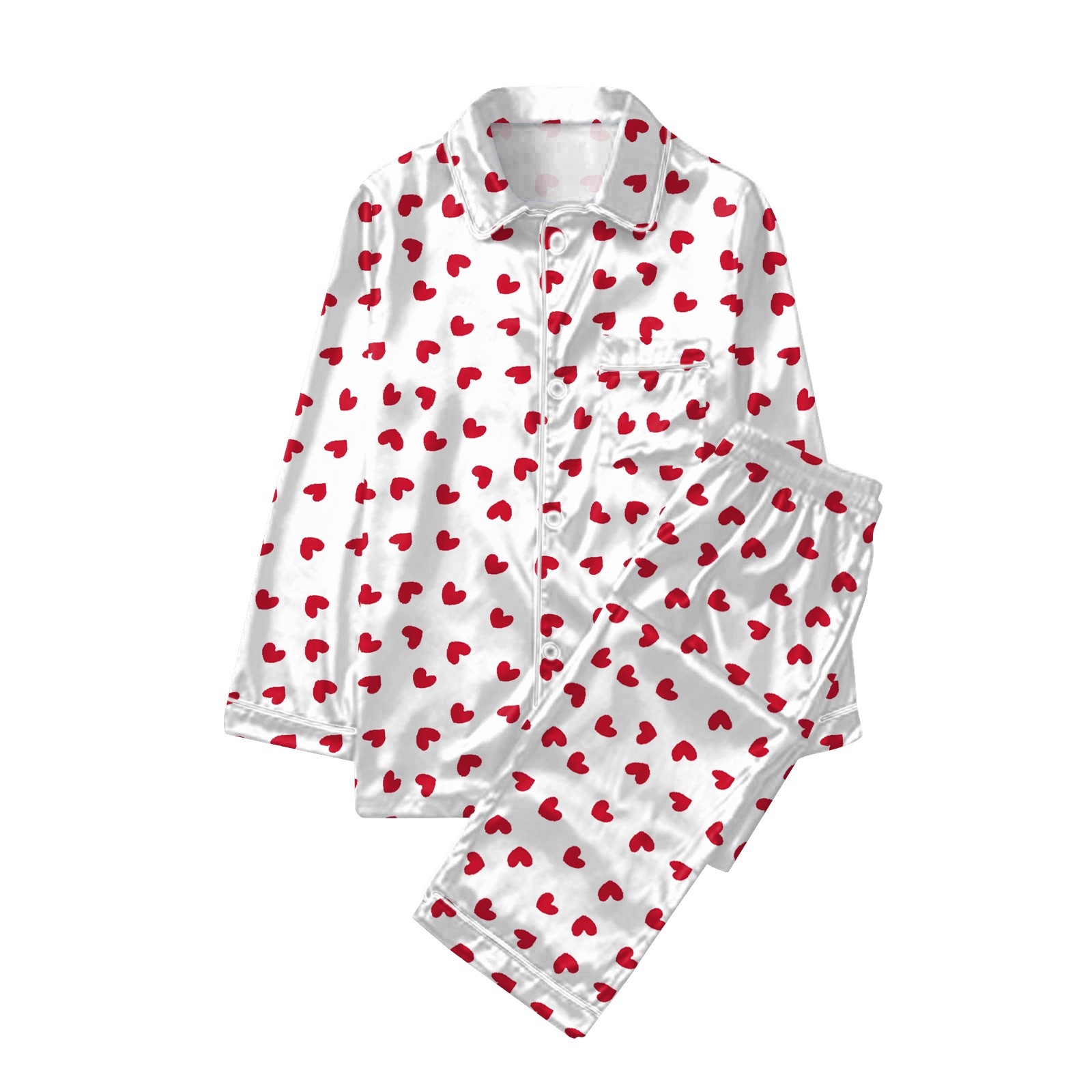 Pet's Heart Contrast Piping Printed Valentines Button Pajama