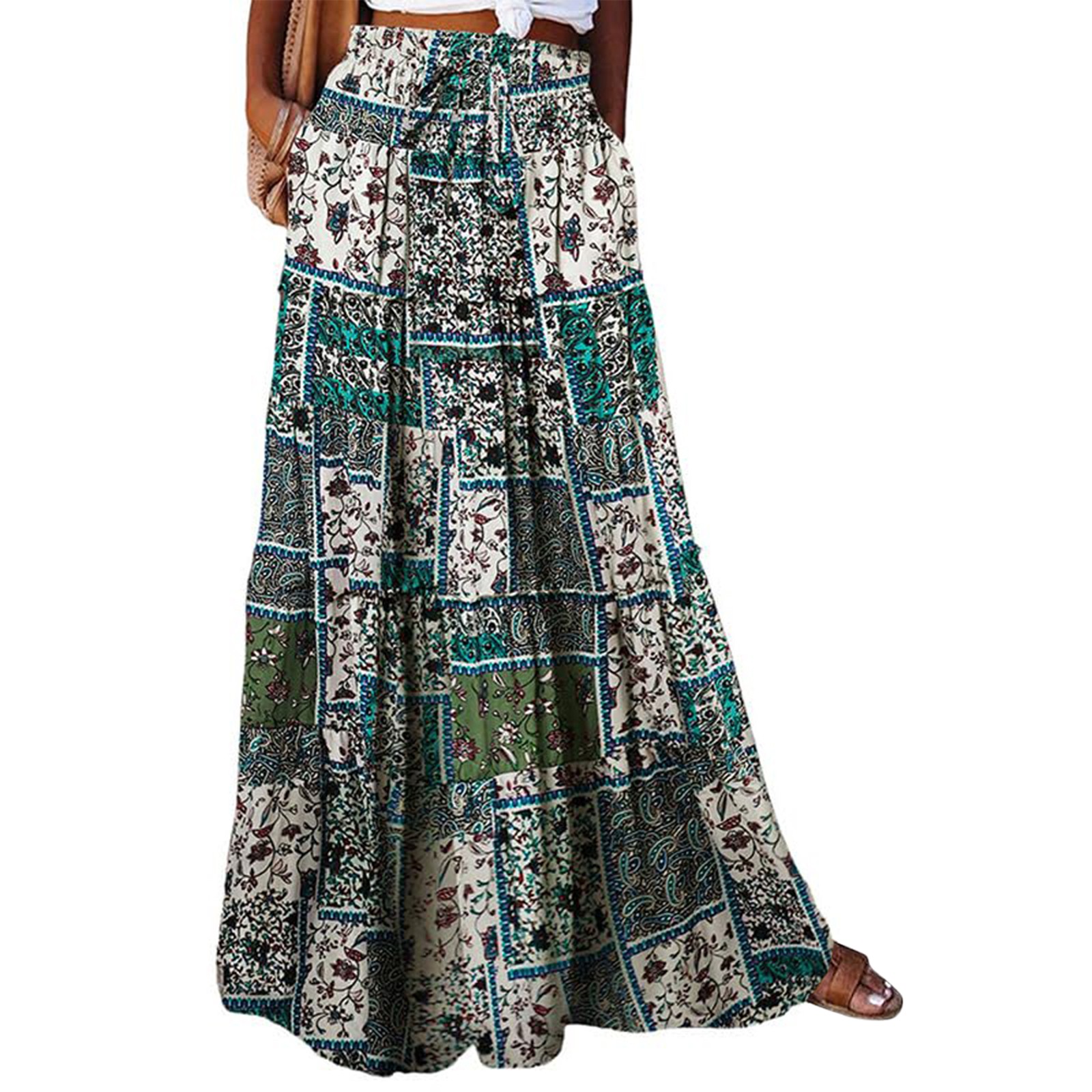Women's Western Printed Maxi Skirt with Pocket 2025 Trendy Spring