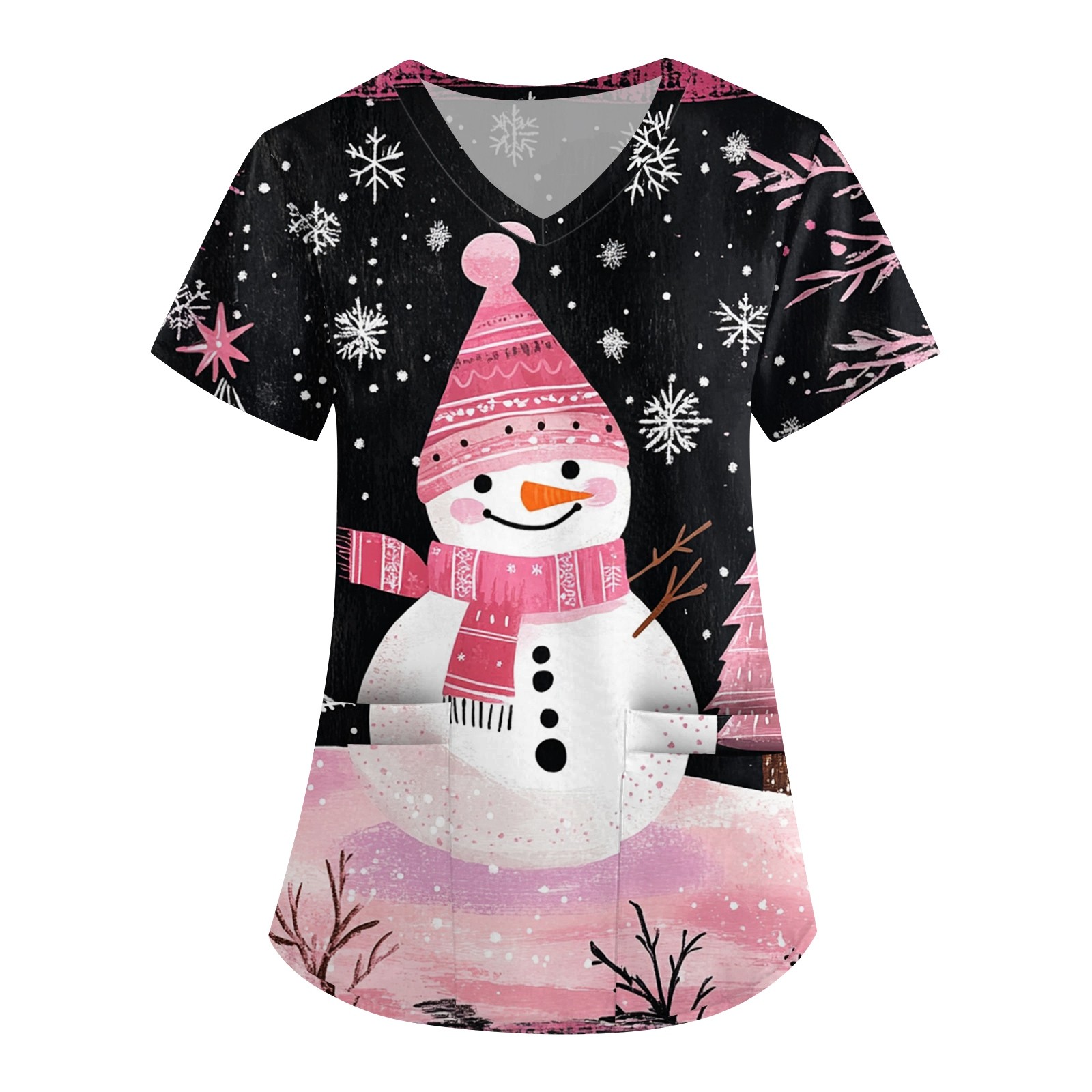 LHVUOA Women's Christmas Scrubs Top Print Short Sleeve V Neck Working